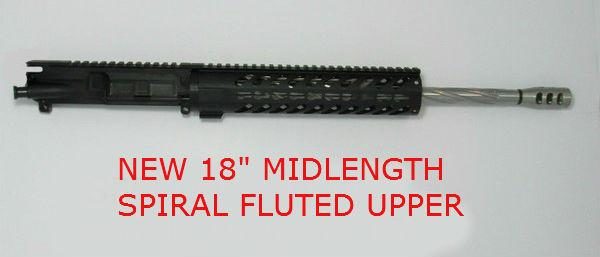 18" Upper 1x8 Wylde S.S Spiral Fluted Midlength 12 inch Keymod Rail No BCG or Charging Handle