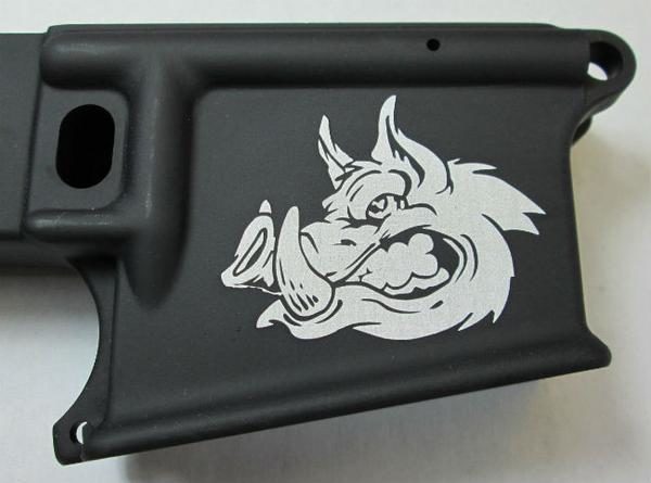80 percent lower laser engraved with hog head
